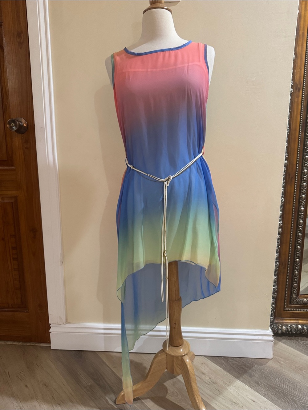 Stunning Rainbow Asymmetrical Hem Chiffon Dress